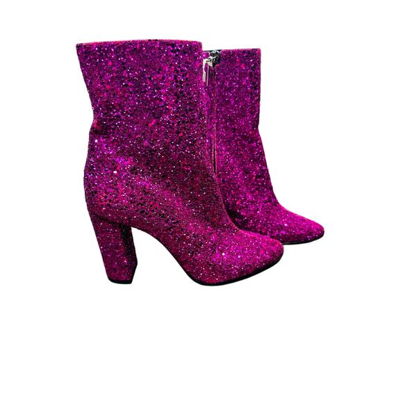 NEW SAINT LAURENT Fuchsia Pink Glitter Heeled Side Zip Bootie size 36.5 US 6.5 - Picture 3 of 14